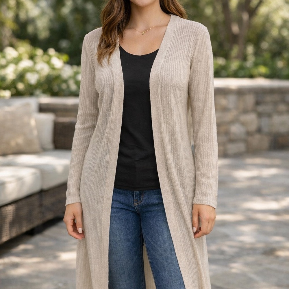 White House Black Market Long Ribbed Duster Cardigan - Picture 1 of 5